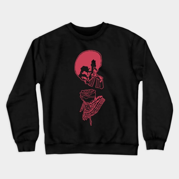 Skull and Rose Ink Art Tattoo Retro Red Crewneck Sweatshirt by ebayson74@gmail.com